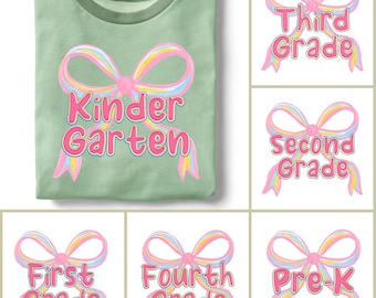 Camiseta de regreso a clases PNG / Lazo de arcoíris de grado PNG / Lazo prekínder 1.º/2.º/3.º/4.º grado / Camiseta imprimible para el primer día de clases