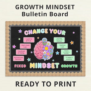 Growth Mindset Motivational Bulletin Board Kit, Back To School Classroom Decor