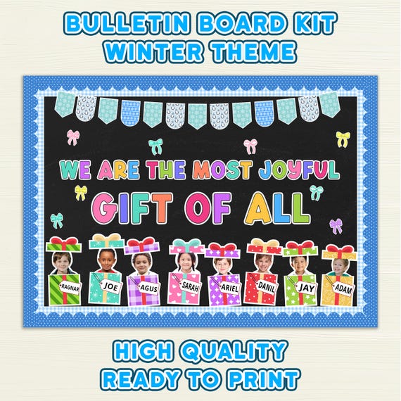 Winter Bulletin Board Kit Student Name Gift Boxes | Classroom Display | Editable (PPT + Canva)