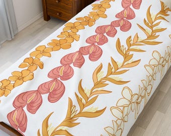 Hawaiian Vibrant Lei Plush Throw Blanket, Pacific Island Art, Polynesian Patterns, Island Home Comforts.