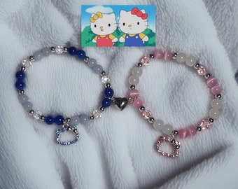 Pulseras de cuentas de pareja a juego rosa y azul de Hello Kitty, regalo de estética Y2k, pulsera de anime, Y2k, coqueta, regalo para ella