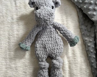 READY TO SHIP Handmade l Hippopotamus crochet snuggler l crochet lovey l baby shower l gifts