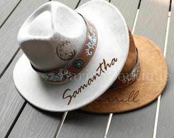 Vintage Cowboy Hat, Floral Carved Cowboy Hat, Carved Logo Wide Brim Hat, Party Cowboy Hat, Western Cowboy Hat, Carved Hat