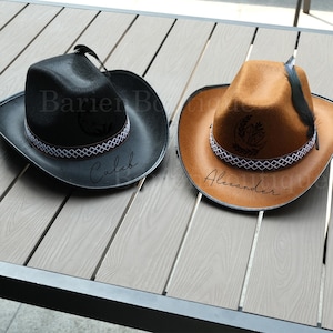 Cowboy Hat With Feather, Bohemian Hat, Party Cowboy Hat, Groomsmen Hat, Party Favor, Western Cowboy Hat, Burnt Hat