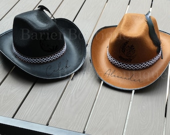 Cowboy Hat With Feather, Bohemian Hat, Party Cowboy Hat, Groomsmen Hat, Party Favor, Western Cowboy Hat, Burnt Hat