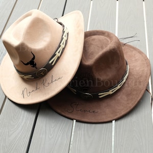 Personalized Burnt Hat, Carved Cowboy Hat, Floral Burnt Cowboy Hat, Party Cowboy Hat, Wide Brim Hat, Western Cowboy Hat, Carved Felt Hat