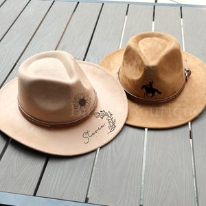 Leather Cowboy Hat, Burnt Cowboy Hat, Bohemian Hat, Wide Brim Hat, Western Cowboy Hat, Carved Felt Hat, Party Cowboy Hat