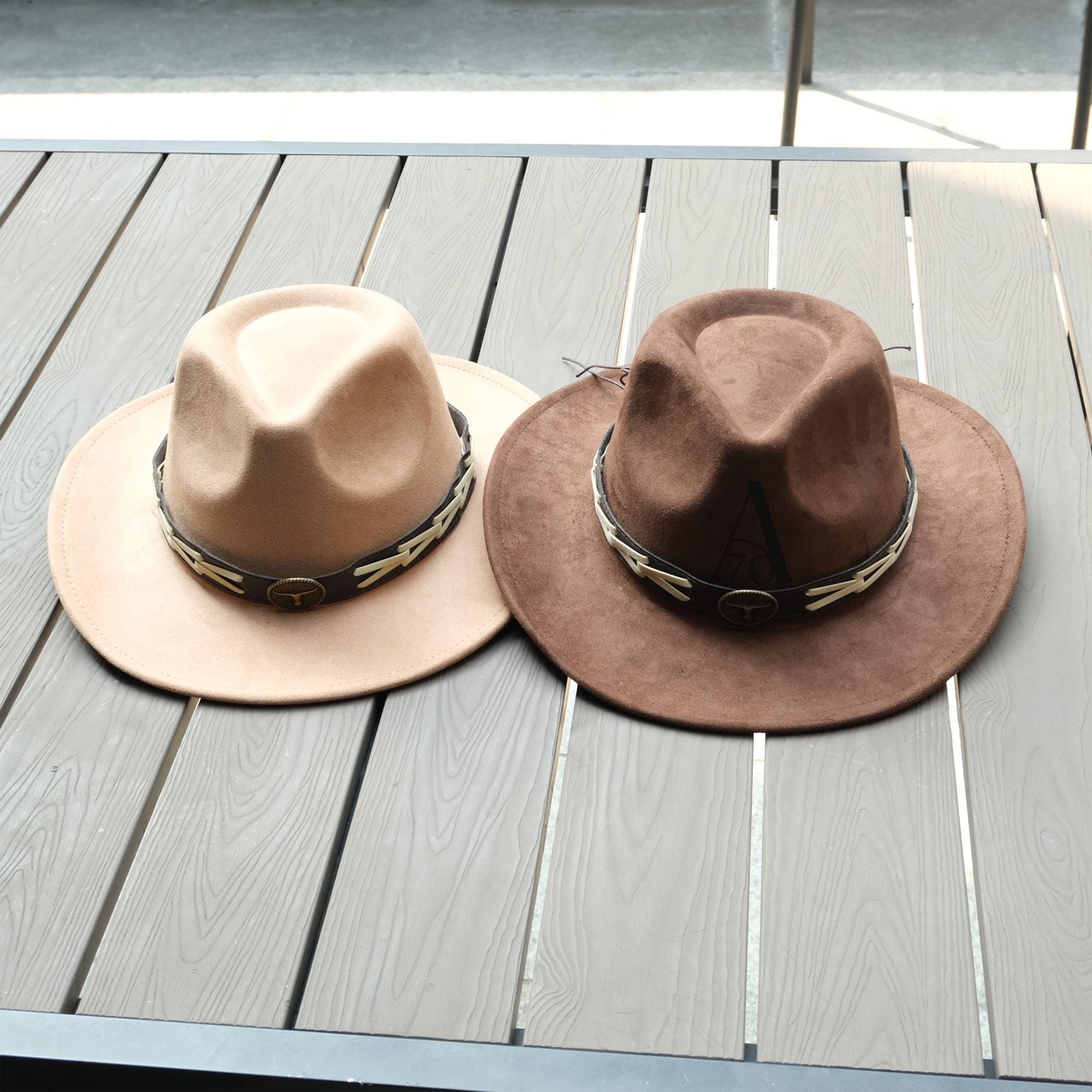 Boho Custom Wide-Brim Western Tooled & Embellished Custom Engraved Western Hat Arrowtop Boho Aztec Engraved Fedora Hat – Western Fedora Hats main image 3