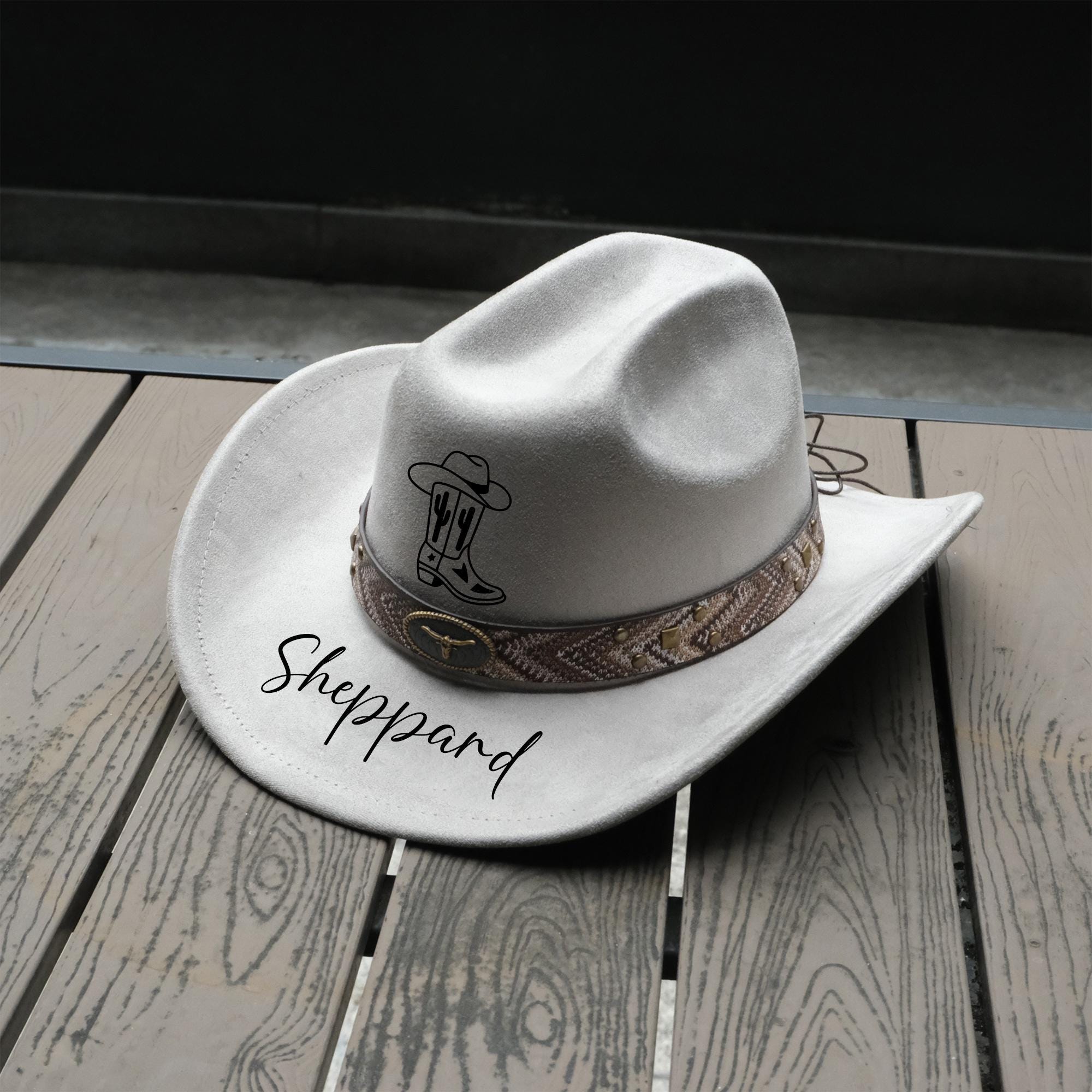 Custom Off-White Vegan Suede Fedora Hat – Engraved Sun & Solis Brim Detail Suede Fedora Hat - Etsy main image 3