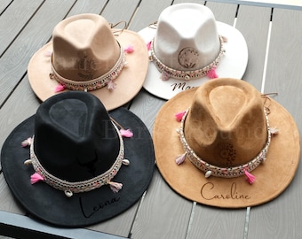 Wildflower Burnt Hat, Floral Carved Cowboy Hat, Bride Cowboy Hat, Party Cowboy Hat, Carved Felt Hat, Bohemian Hat, Western Cowboy Hat