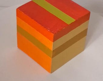 Color-Edge Study 01 -Hand-Painted Wooden Cube Sculpture