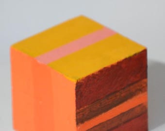 Color Edge Study 12 - Hand-Painted Wooden Cube Sculpture