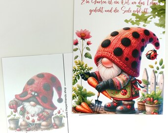 Postcard Little Garden Gnome DIN A6 l 10 pieces l 0.46 mm thick postcard chromo cardboard 300g, maximum rigidity