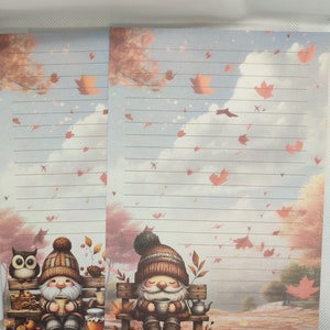 Papelería Gnomo de Otoño l Bloc DIN A5 l 90 g/m² l 50 hojas l Impreso por ambas caras, rayado l Papel con motivos, bloc de notas, bloc de cartas l Otoño