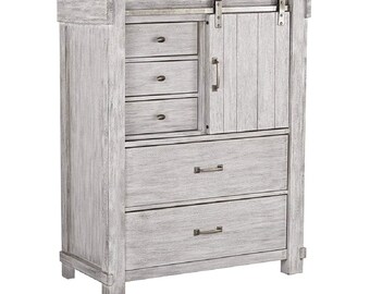 Rustic Industrial 5 Drawer Chest with Sliding Barn Door, Wooden, 20"D x 44.25"W x 55.75"H