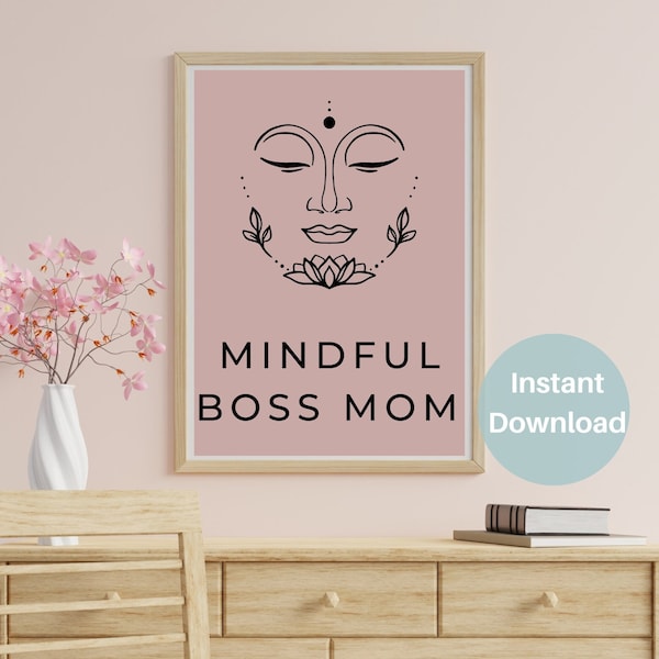 Printable wall art Buddha face for Mindful Boss Mom digital art for office spiritual art gift for serenity and inspiration