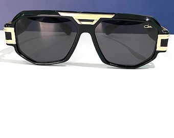 Vintage Cazal Mod 675 Schwarz & Gold Rahmen Brille, Sonnenbrille mit schwarzen Gläsern, Sommerbrille Geschenk für Papa, Mama, Ehemann, Bruder
