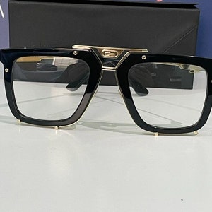 Vintage Cazal Brille, Mod 648 Klare Linse Schwarz & Gold Rahmen Quadratische Brille, Unisex Retro Brille, Geschenk für Papa, Mutter Geschenk Brille