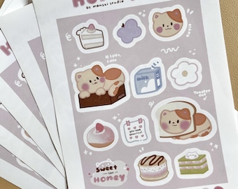 Honey the cat sticker sheet with cute desserts design