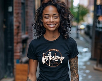 Afro American Female Model Mockup, T-Shirt Mockup, Black T-shirt, African American Model, Bella Black Tee, PNG File, Add Your Design Graphic