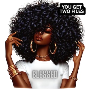 Beautiful Female Clip Art, Bold Afrocentric Digital Art, Black Woman Journal UV DTF, Melanin Wall Decor Empowerment Art Print, Cup Clip Art