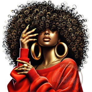Beautiful Female Clip Art, Bold Afrocentric Digital Art, Black Woman Journal UV Dtf, Melanin Wall Decor Empowerment Art Print, Cup Clip Art