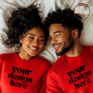 Couple Sweatshirt Valentine Mockup, Matching His and Her Shirt, Red Valentine Gildan 1800 Mockup, PNG File, Add Design, Instant Download