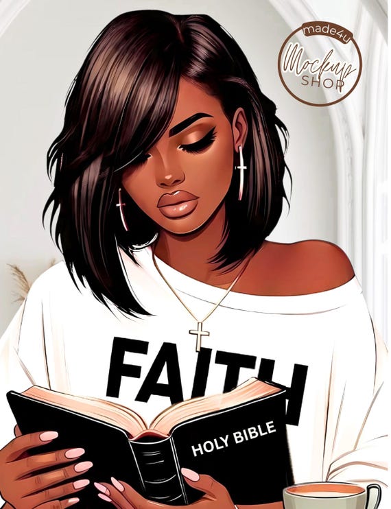 Faith Clip Art, Afrocentric Digital Art, Melanin Woman Journal UV DTF Wall Decor, Empowerment Art Print, Clip Art Bundle, Instant Download