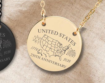USA 250th Anniversary, Independence Anniversary Gift, Semiquincentennial Necklaces, Engraved Gift For Her, 4th of July Patriotic Gift