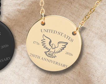 USA 250th Anniversary, Eagle Independence Anniversary Gift, Semiquincentennial Necklaces, Engraved Gift For Her, 4th of July Patriotic Gift