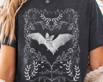 Bat Shirt | Floral Goblincore Shirt | Bat Tshirt | Bat Lover Gift | Retro Aesthetic Halloween Bats Shirt | plus size tee