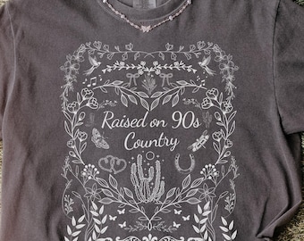 Raised on 90s Country Comfort Colors Shirt, Coquette 90's Country, Nashville Shirt, Country Music Doodle, Concert Tee, Southern Girl Shirt