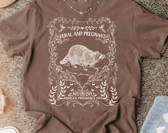 Custum Pregnancy Reveal Comfort Colors  Feral and Pregnant Racoon Shirt, Pregnancy Humor Feral Racoon Tshirt Funny Maternity Mom To Be Tee