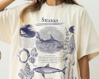 Hammerhead shark Comfort Colors Shirt, Nature Academia Kid Marine Biology Illustrated Tshirt Printed Retro Sharks Sweatshirt Aesthetic Gift