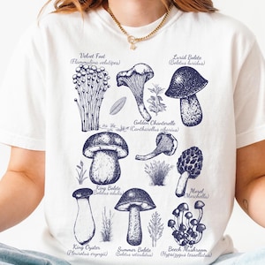 Retro Mushroom Species Comfort Colors Shirt, 90s Tattoo, Names Mushroom Collector, nature lover camp lovers gifts, Gift for Mushroom Hobies
