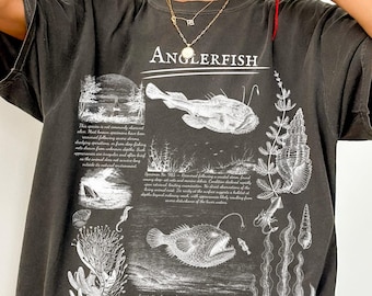 Retro Anglerfish Comfort Colors Shirt, Nature Academia Tee, Anglerfish Gifts Marine Biology Illustrated Tshirt Printed