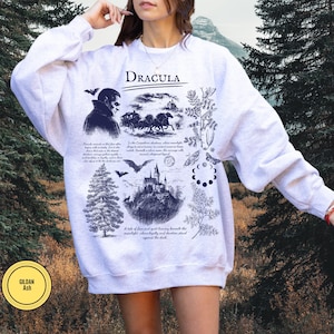 Retro Dracula Vampire Comfort Colors Shirt, Gothic Literature T-Shirt with Bats Dark Academia Book Lover Halloween Spooky Autumn Season Top afbeelding 3