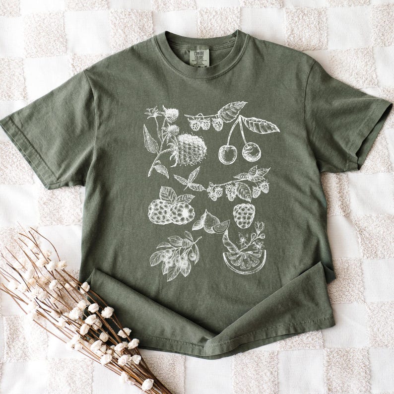 Retro Berry Comfort Colors Shirt, Summer Fruit Blueberry Shirt, 90s Tattoo Wildlife Biologist Tee, granola aesthetic outdoorsy, Gardencore Moss
