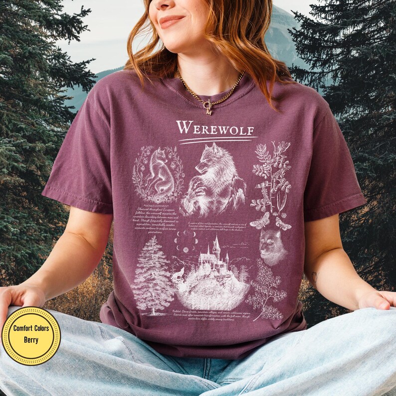 Bookish Werewolf Comfort Colors Shirt, Gothic Folklore Tee, Dark Academia Werewolf Shirt, Halloween Wolf Lover Gift, Cottage Gothic Tee image 14