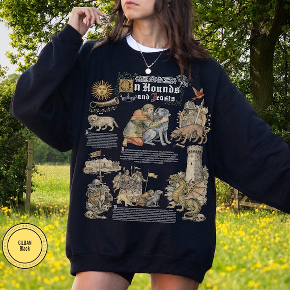Bestiary Medieval Dogs Bestiary Sweatshirt, Illustrated Medieval Core Hounds Fantasy Shirt, Dog Knightcore Medievalcore Art