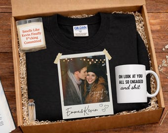 Funny Engagement Gift Set, Best Friends Engaged Personalized Engagement Sweatshirt Mug Candle, Newly Engaged Gift Couple, Engagement Present