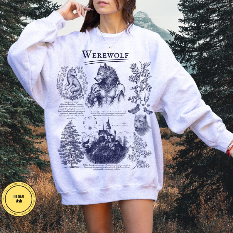 Bookish Werewolf Comfort Colors Shirt, Gothic Folklore Tee, Dark Academia Werewolf Shirt, Halloween Wolf Lover Gift, Cottage Gothic Tee image 4