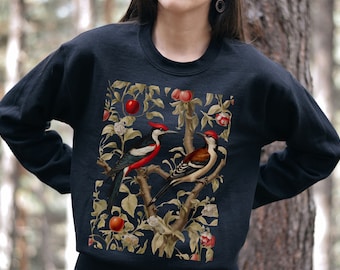 Retro Woodpecker Cottagecore Crewneck Sweatshirt | birding present Cottagecore aesthetics sweatshirt Birder | Bird Watching | Forestcore