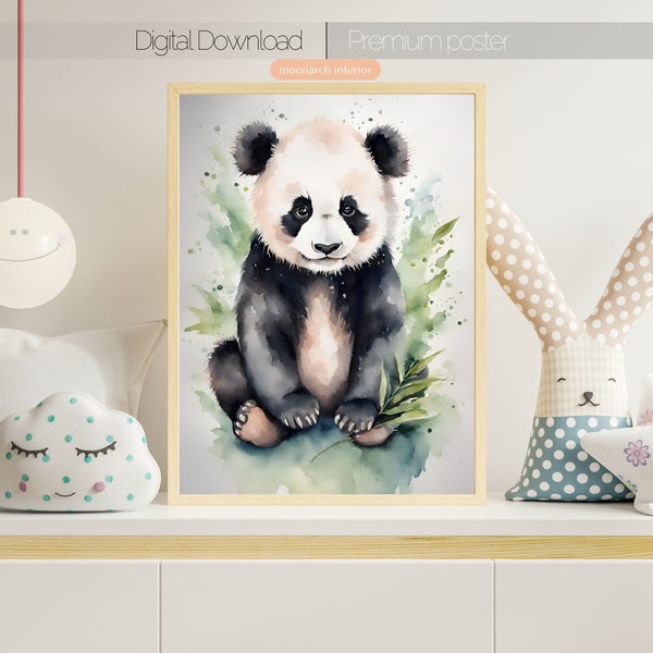 Panda bear, Bear nursery print, watercolor wall art, printable wall art, Woodland Nursery, children's room wall decor, Animal Print