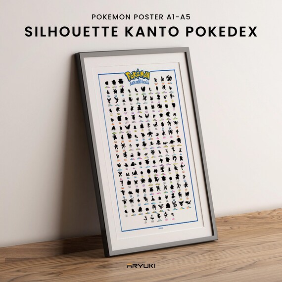 ポケモン図鑑 カントー地方 PDF シルエットポスター A1,A2,A3,A4 & A5