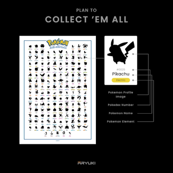 ポケモン図鑑 カントー地方 PDF シルエットポスター A1,A2,A3,A4 & A5