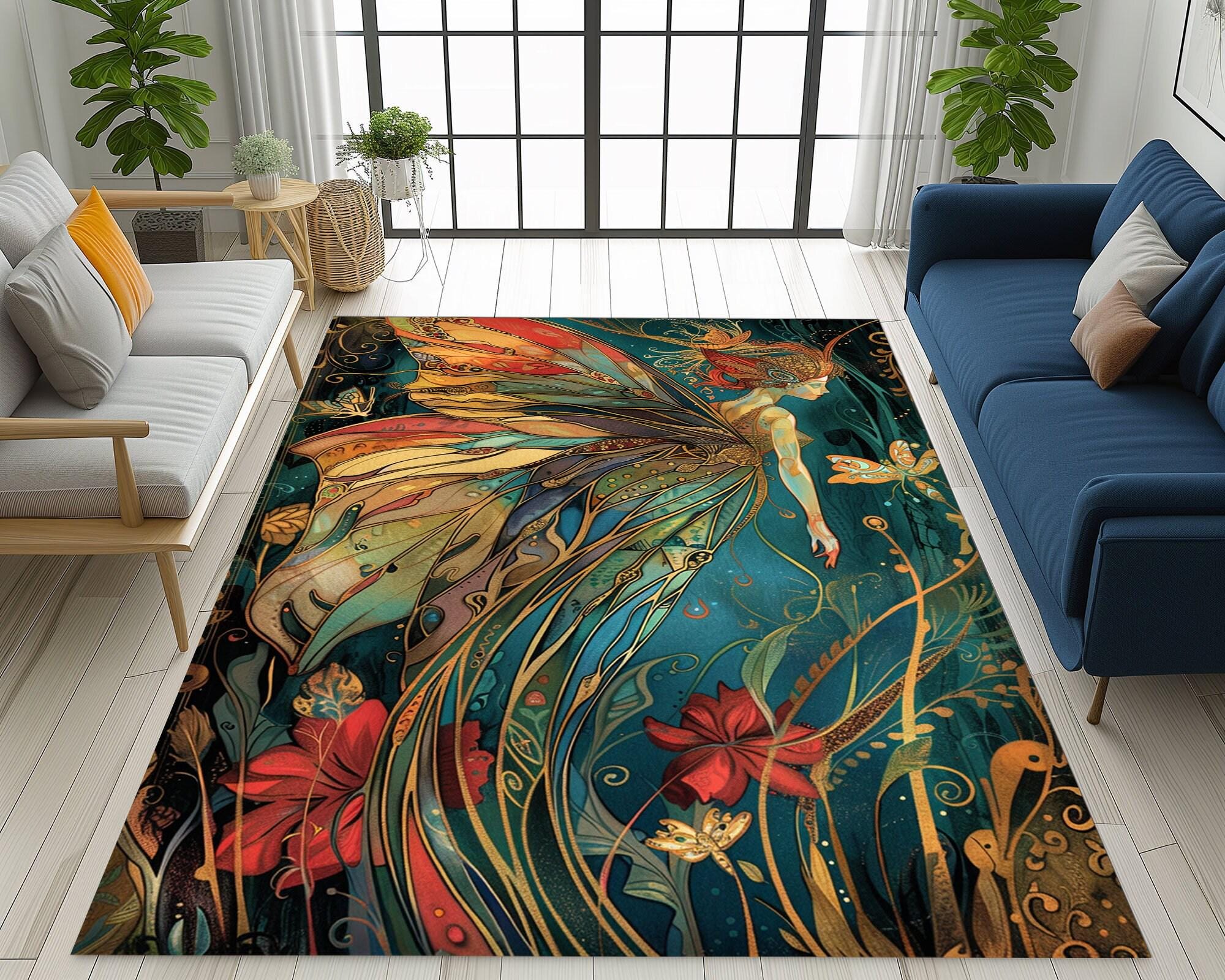 Angel Rug, Colorful Rug, Flowers Rug, Colorful Flowers Rug, Living