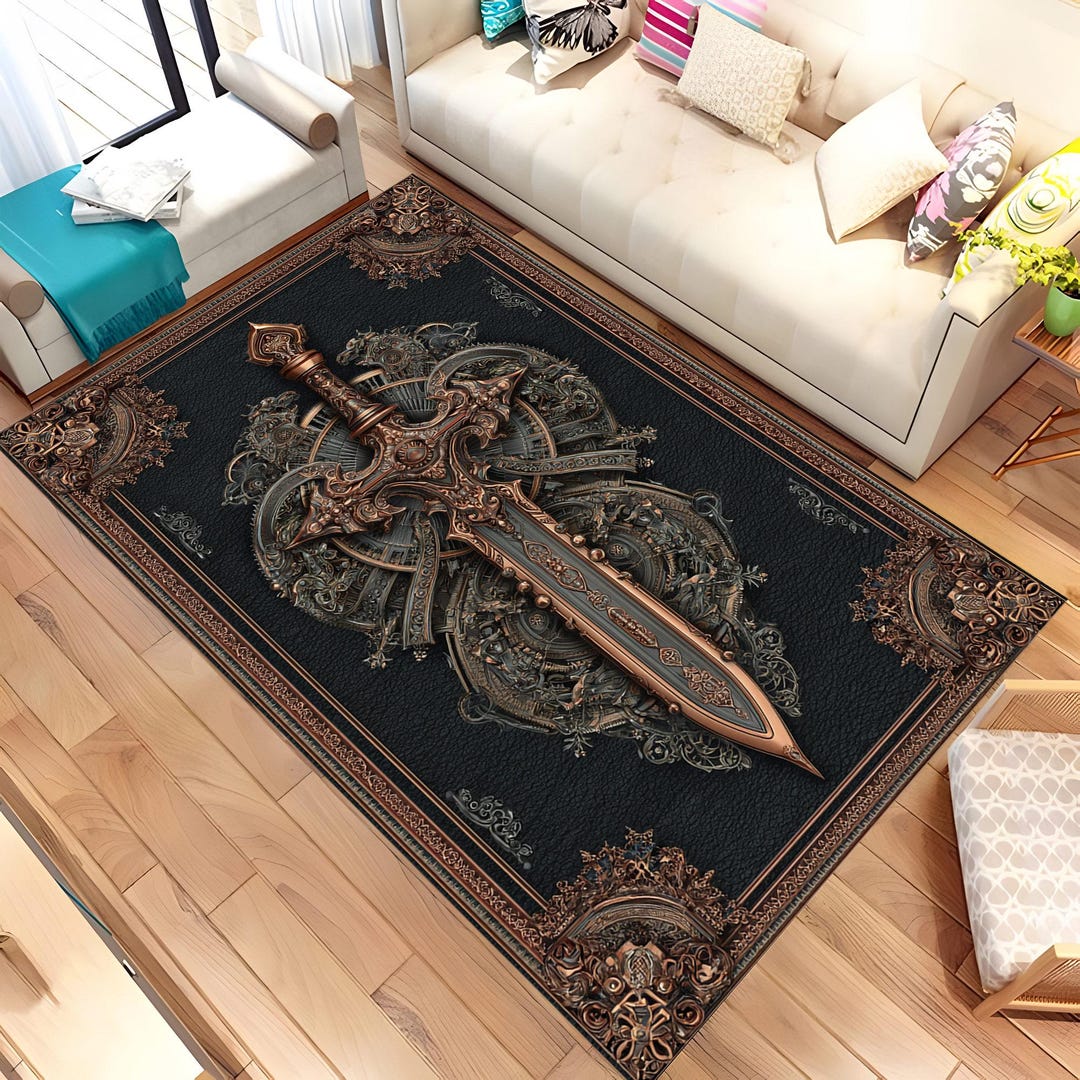 Epic Rug Fantasy Sword Rug, Epic Weapon Carpet, Gothic Medieval Decor Rug, Gamer ...