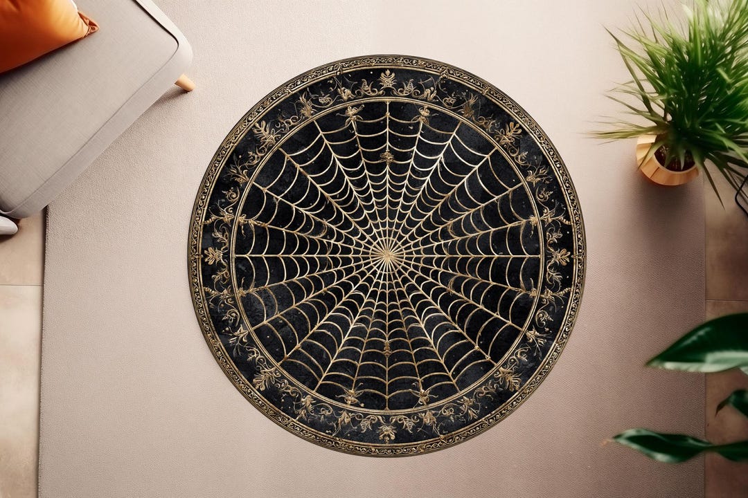 Spider Wed Rug Gothic Spider Web Round Rug, Black Gold Halloween Rug, Witchy Gothic ...