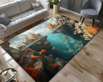 3D Rug, Ocean Rug, Undersea Rug, Underwater Rug, Underwater Fish View Rugs, Cool Rug, Living Room Rug, Decor Rug, Custom Rug, Area Rug